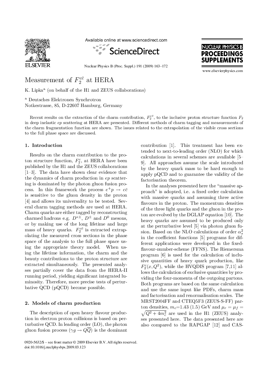 Measurement of  at HERA