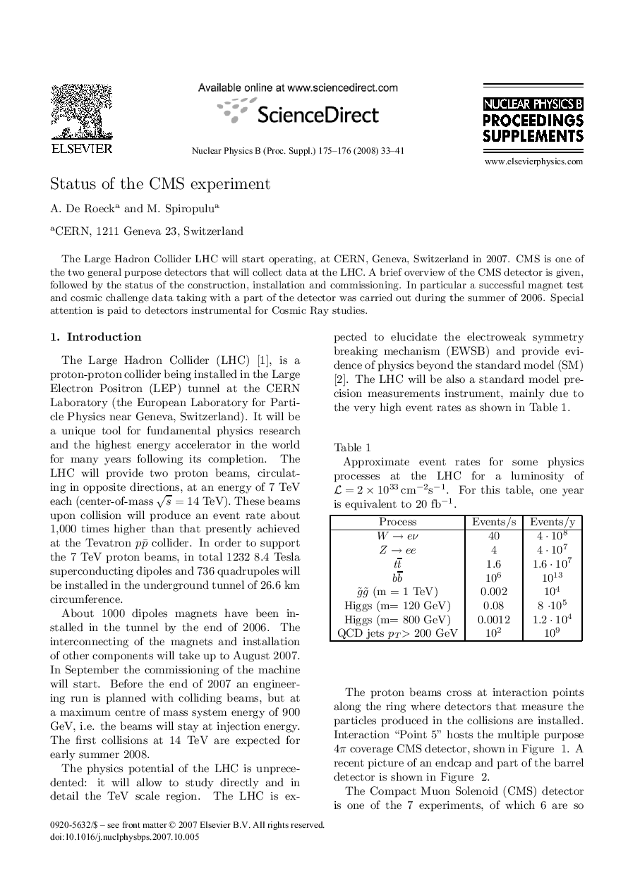 Status of the CMS experiment