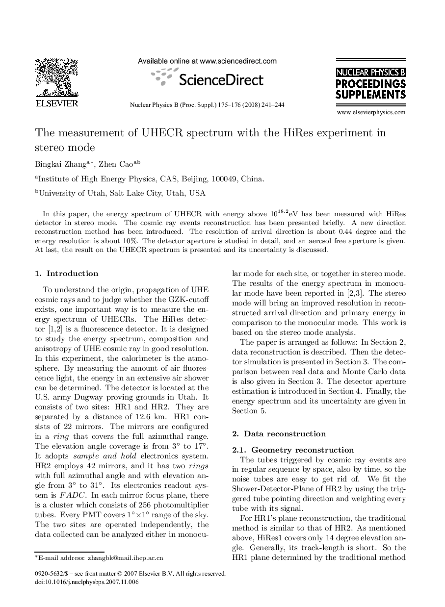 The measurement of UHECR spectrum with the HiRes experiment in stereo mode