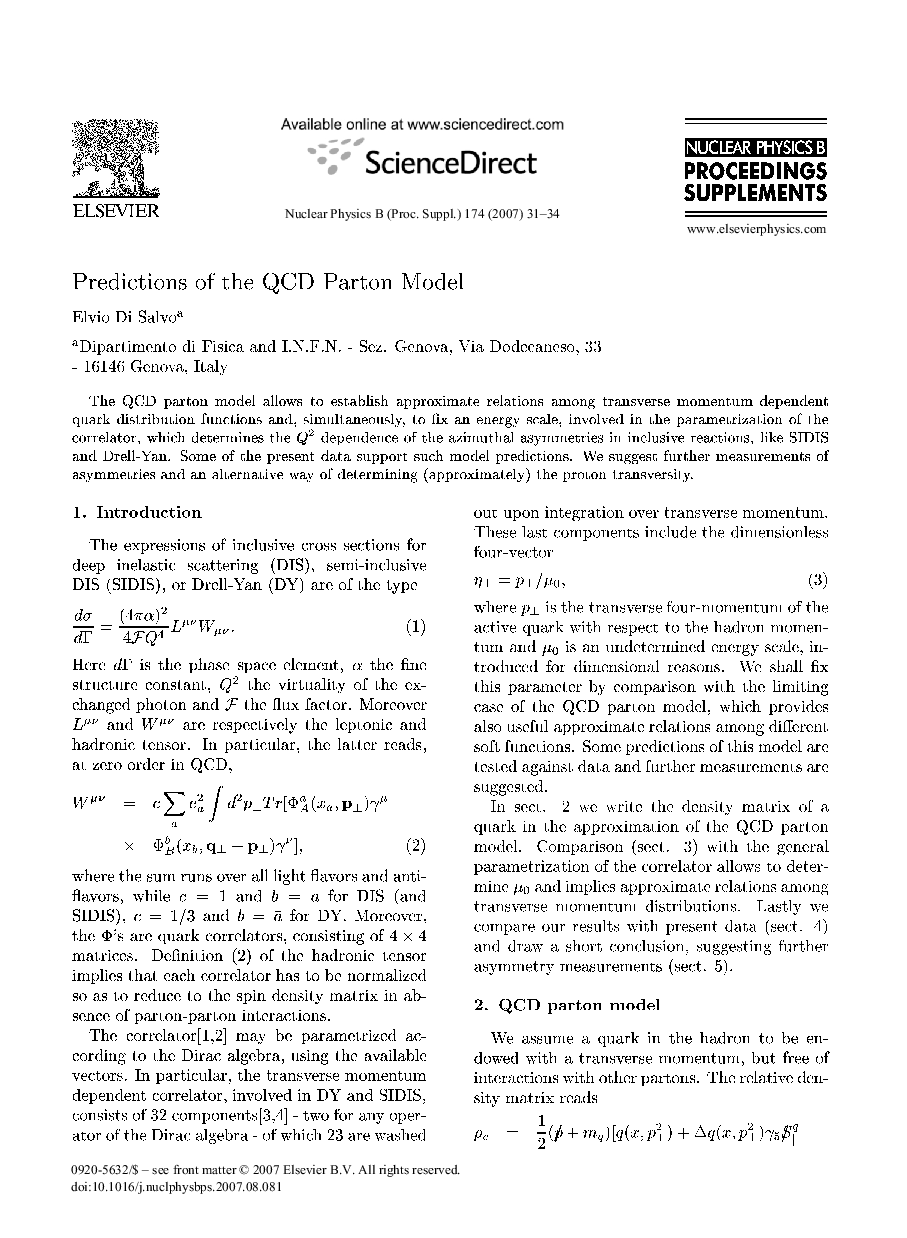 Predictions of the QCD Parton Model