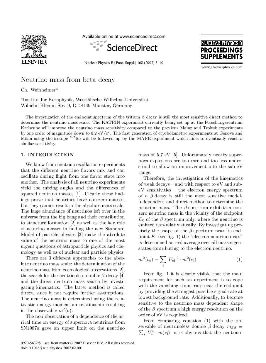 Neutrino mass from beta decay