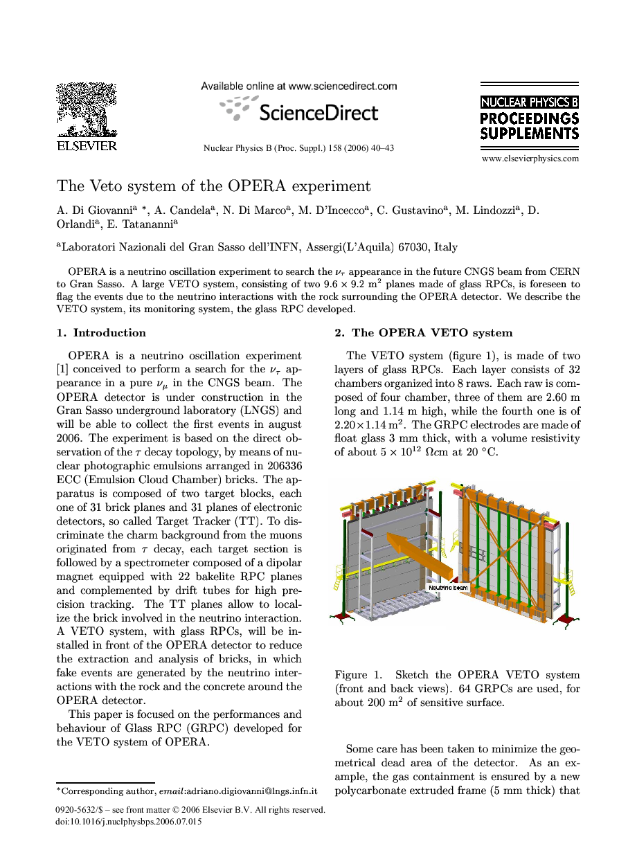 The Veto system of the OPERA experiment