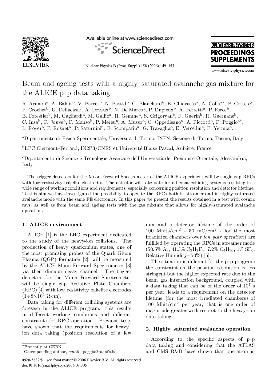 Beam and ageing tests with a highly–saturated avalanche gas mixture for the ALICE p–p data taking