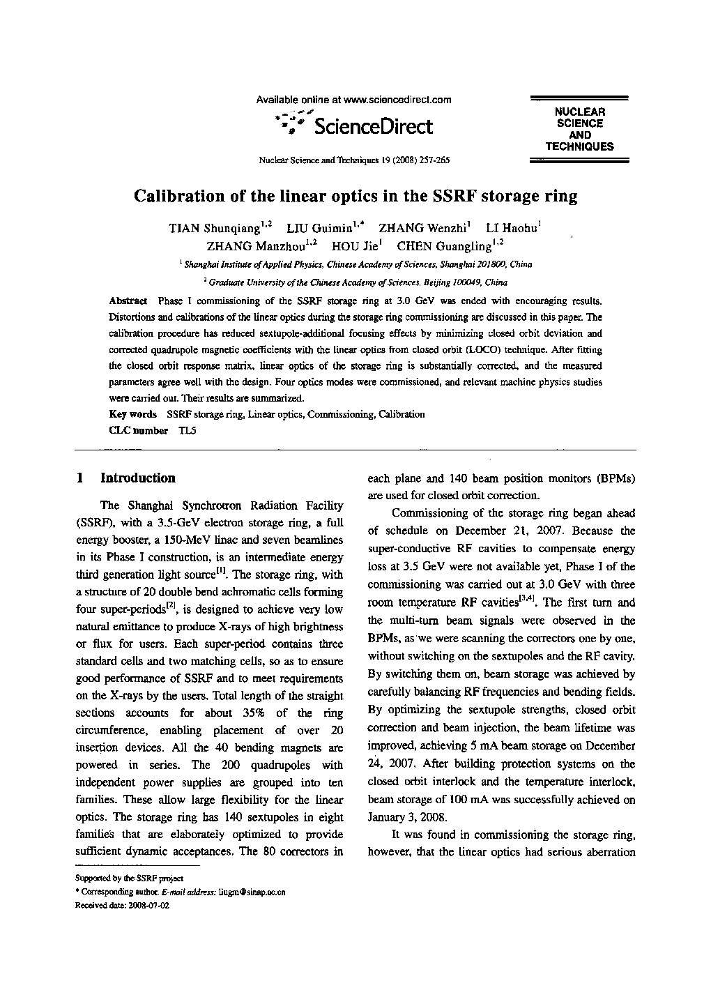 Calibration of the linear optics in the SSRF storage ring