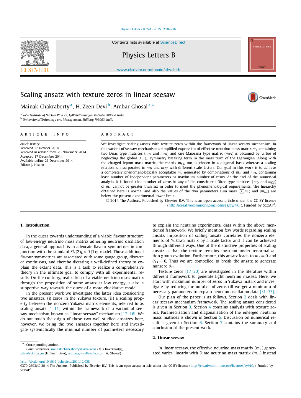 Scaling ansatz with texture zeros in linear seesaw