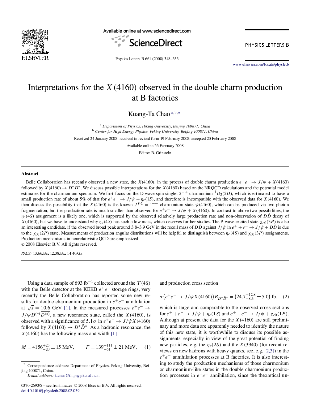 Interpretations for the X(4160)X(4160) observed in the double charm production at B factories