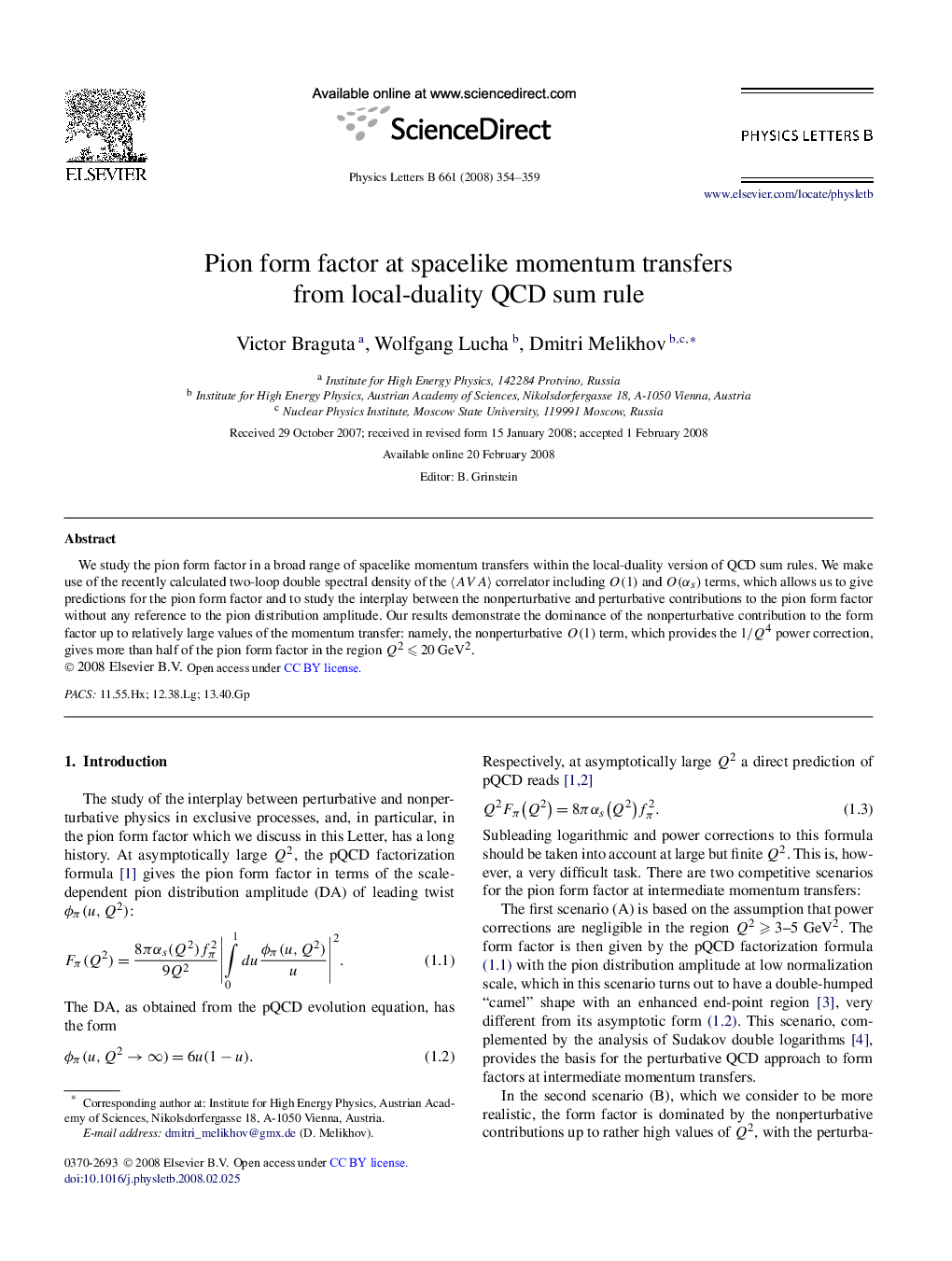 Pion form factor at spacelike momentum transfers from local-duality QCD sum rule