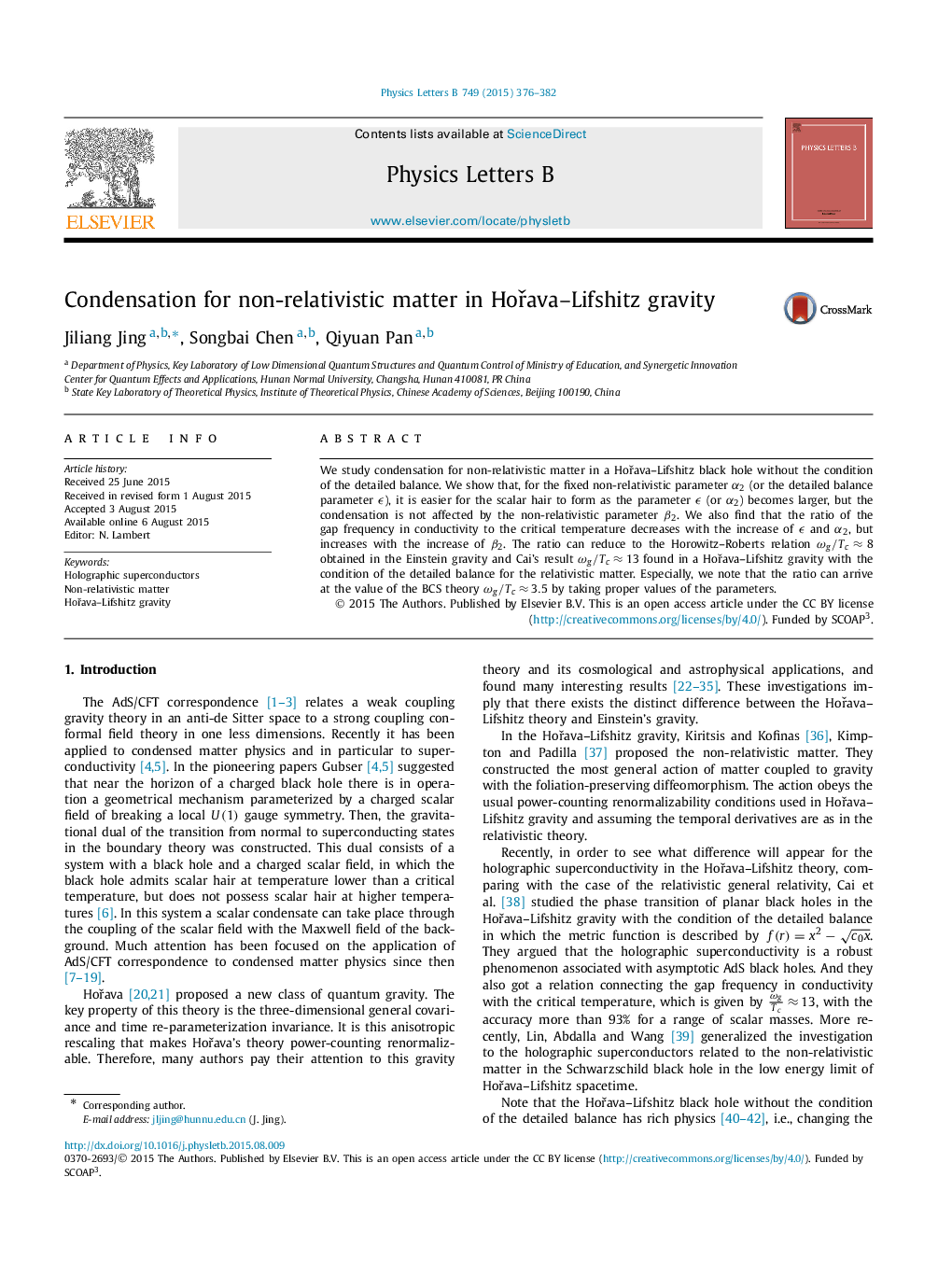 عکس صفحه اول مقاله: Condensation for non-relativistic matter in Hořava–Lifshitz gravity Condensation for non-relativistic matter in Hořava–Lifshitz gravity