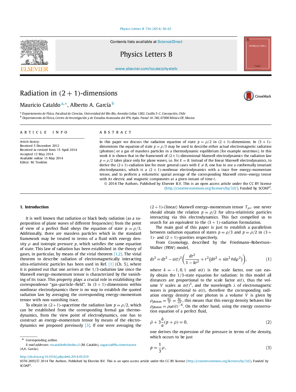 Radiation in (2+1)(2+1)-dimensions