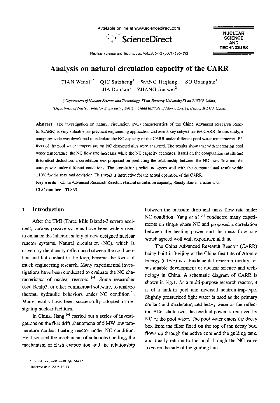 Analysis on natural circulation capacity of the CARR