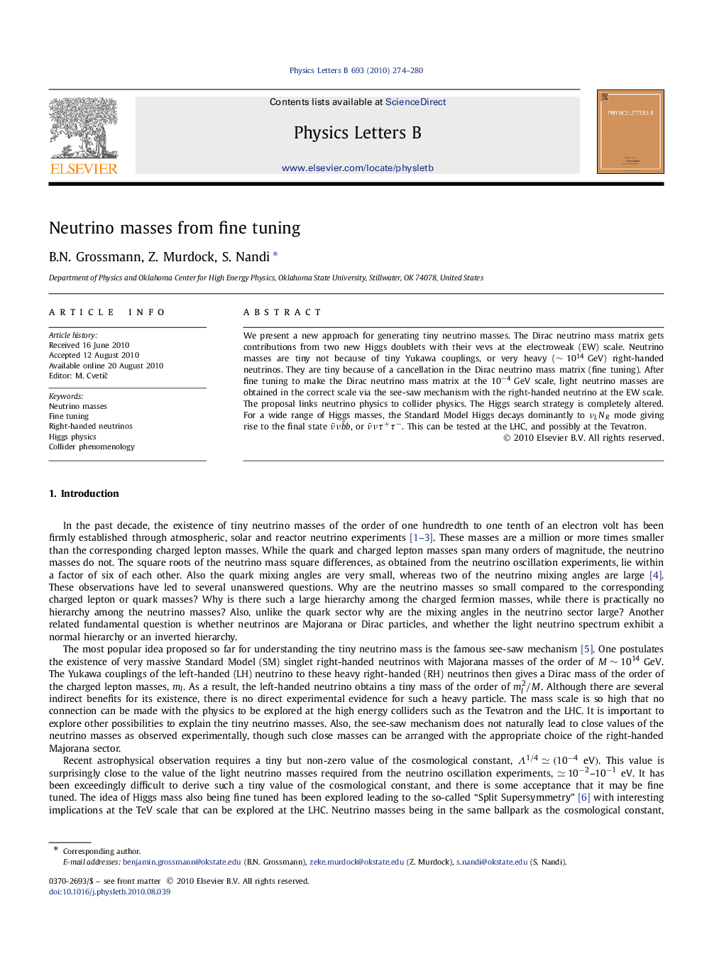 Neutrino masses from fine tuning