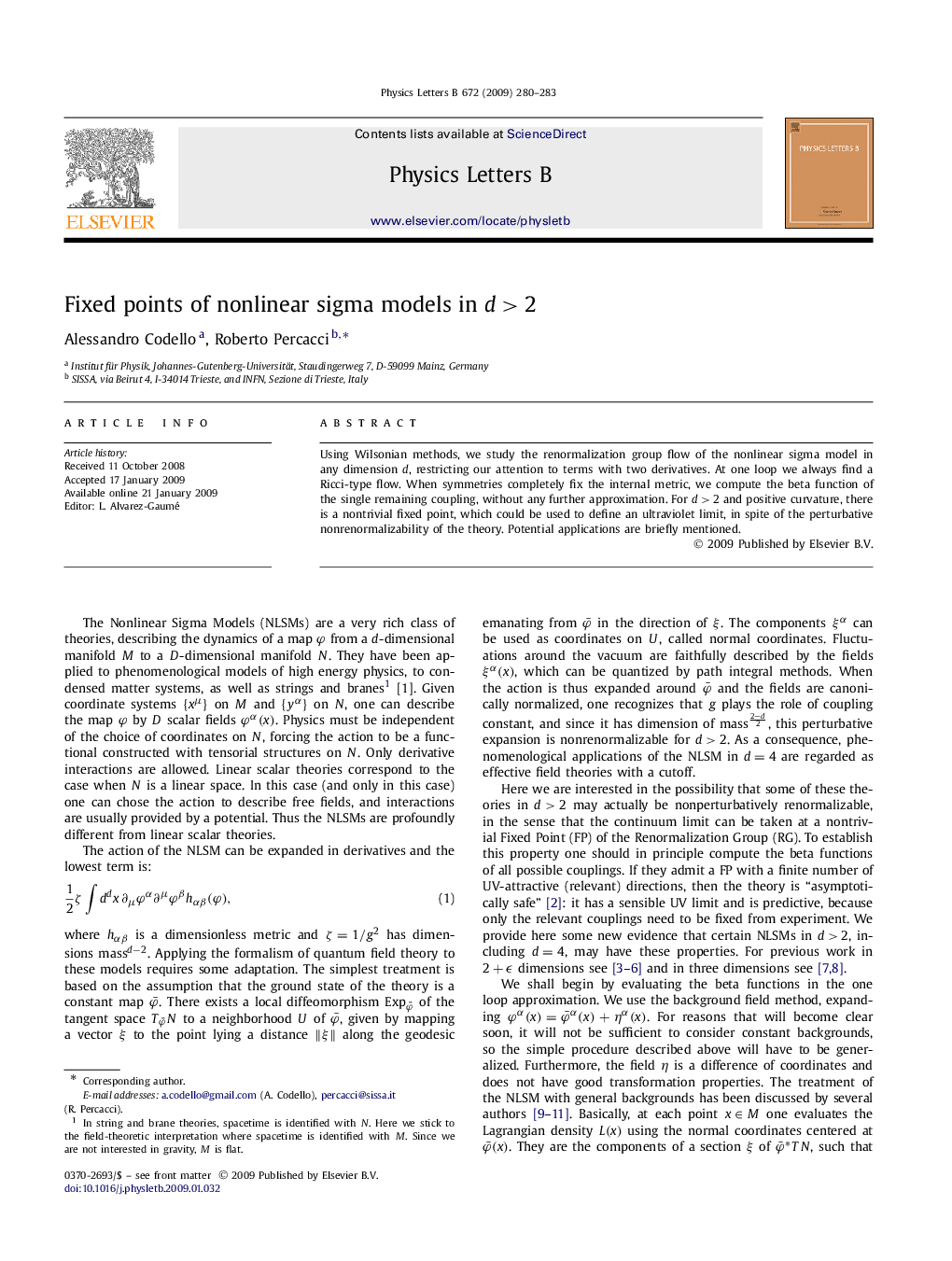 Fixed points of nonlinear sigma models in d>2d>2