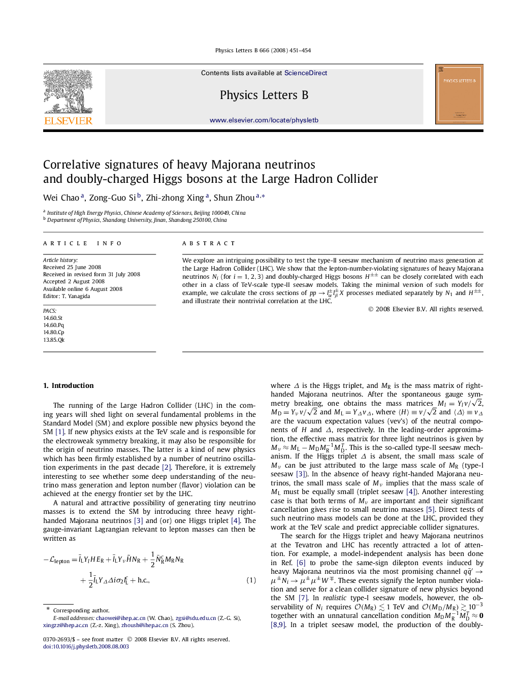 عکس صفحه اول مقاله: Correlative signatures of heavy Majorana neutrinos and doubly-charged Higgs bosons at the Large Hadron Collider Correlative signatures of heavy Majorana neutrinos and doubly-charged Higgs bosons at the Large Hadron Collider