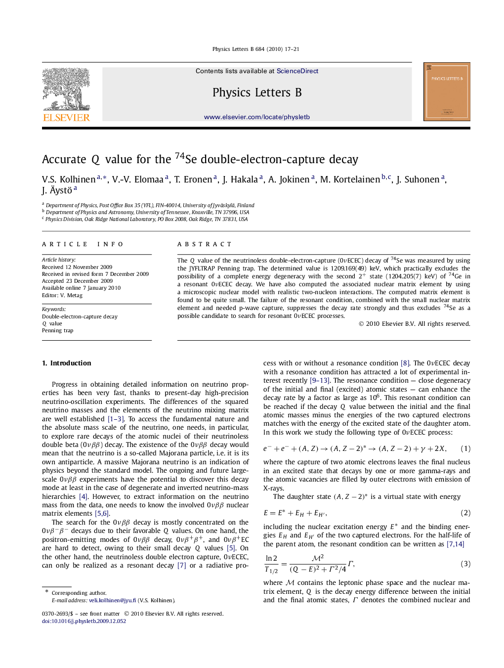 Accurate Q value for the 74Se double-electron-capture decay