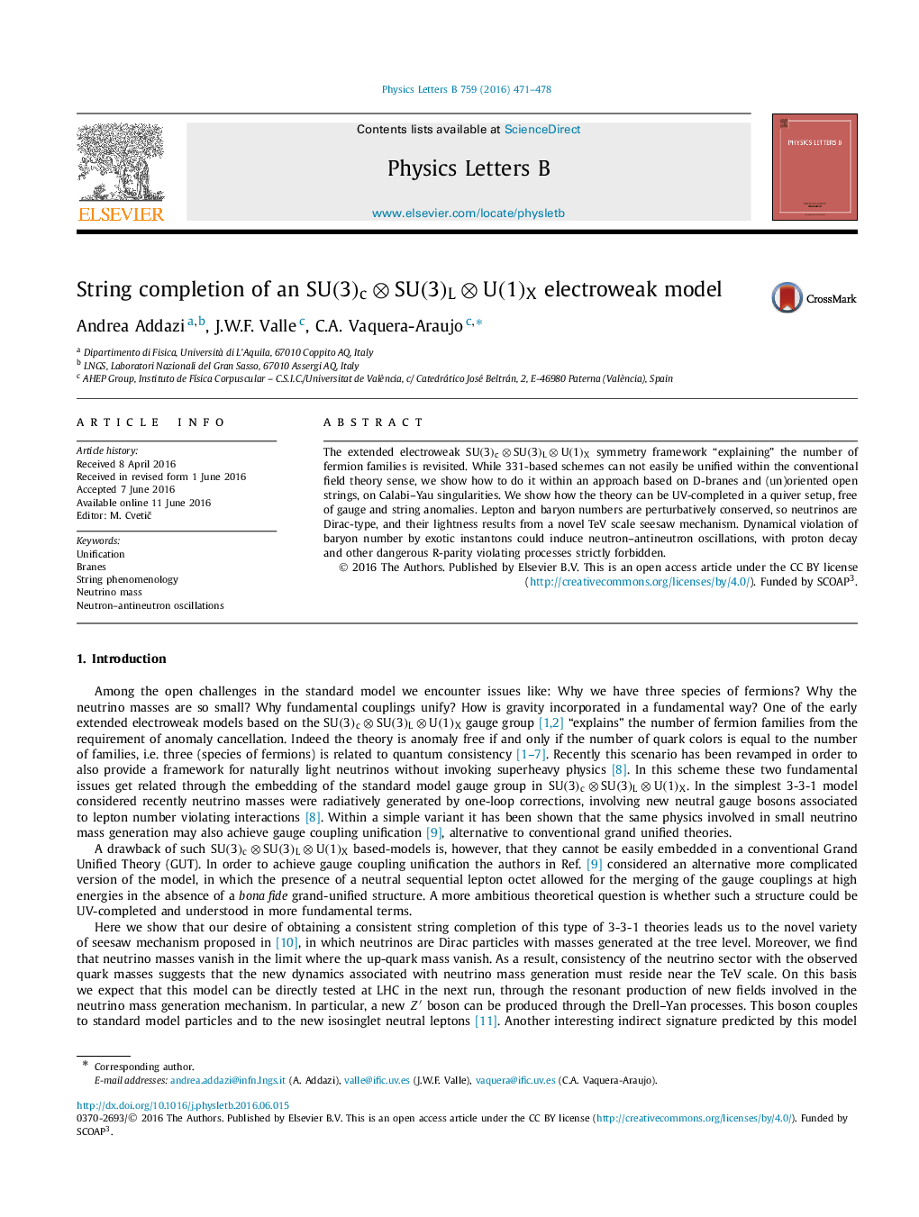 String completion of an SU(3)c ⊗ SU(3)L ⊗ U(1)X electroweak model