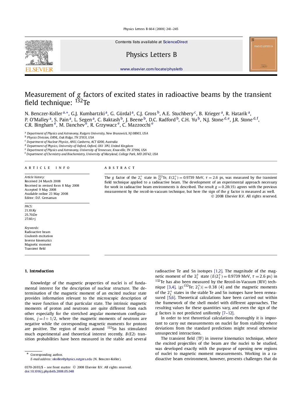 Measurement of g factors of excited states in radioactive beams by the transient field technique: 132Te