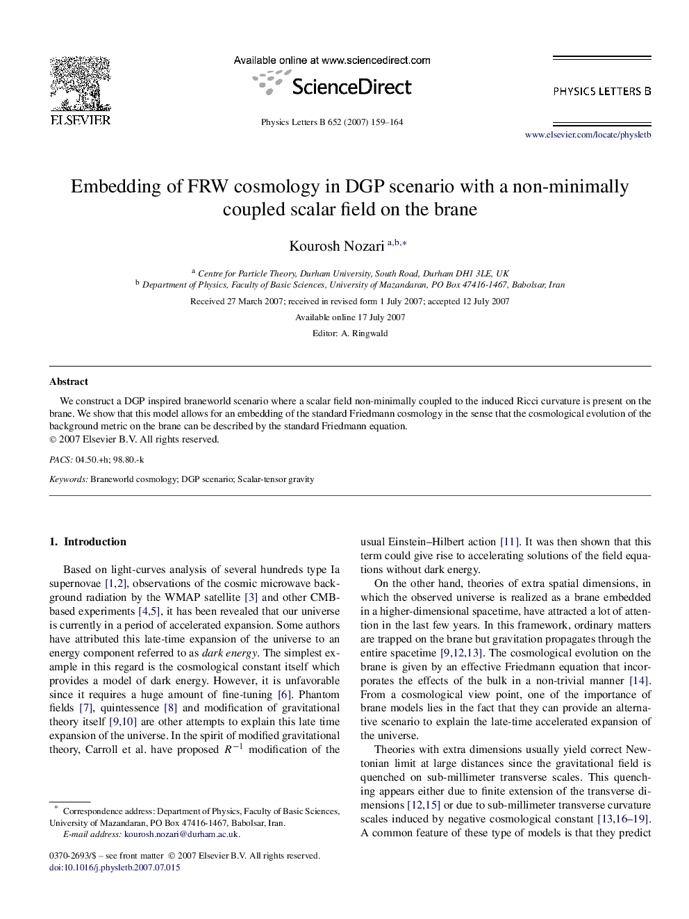 Embedding of FRW cosmology in DGP scenario with a non-minimally coupled scalar field on the brane