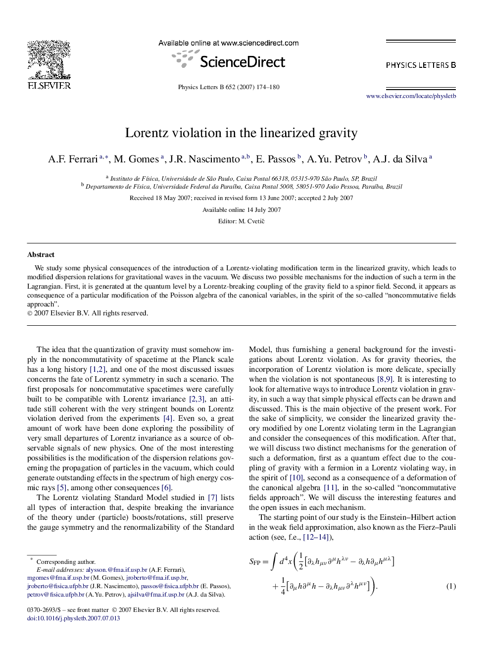 Lorentz violation in the linearized gravity