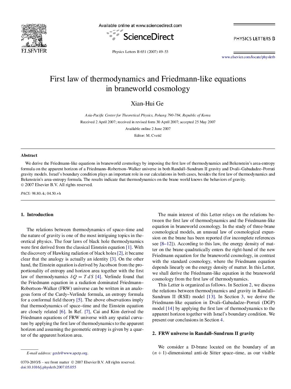 First law of thermodynamics and Friedmann-like equations in braneworld cosmology