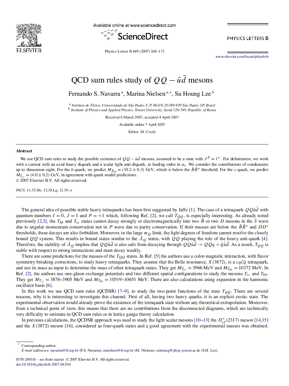 QCD sum rules study of QQâuÂ¯dÂ¯ mesons