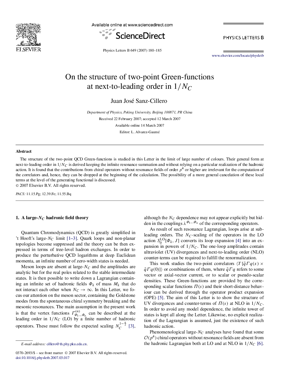 On the structure of two-point Green-functions at next-to-leading order in 1/NC1/NC