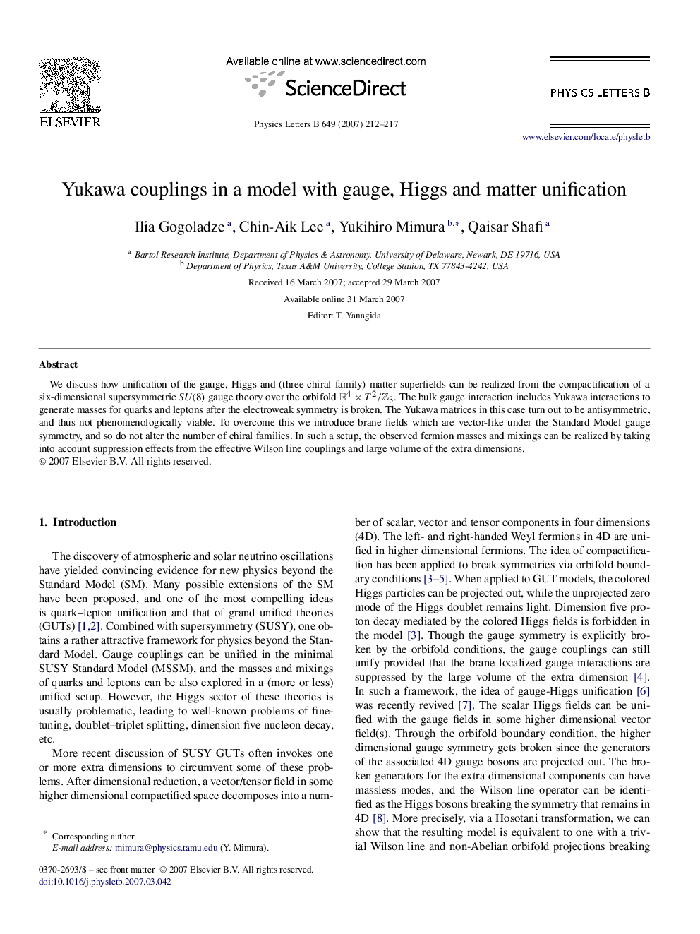 Yukawa couplings in a model with gauge, Higgs and matter unification