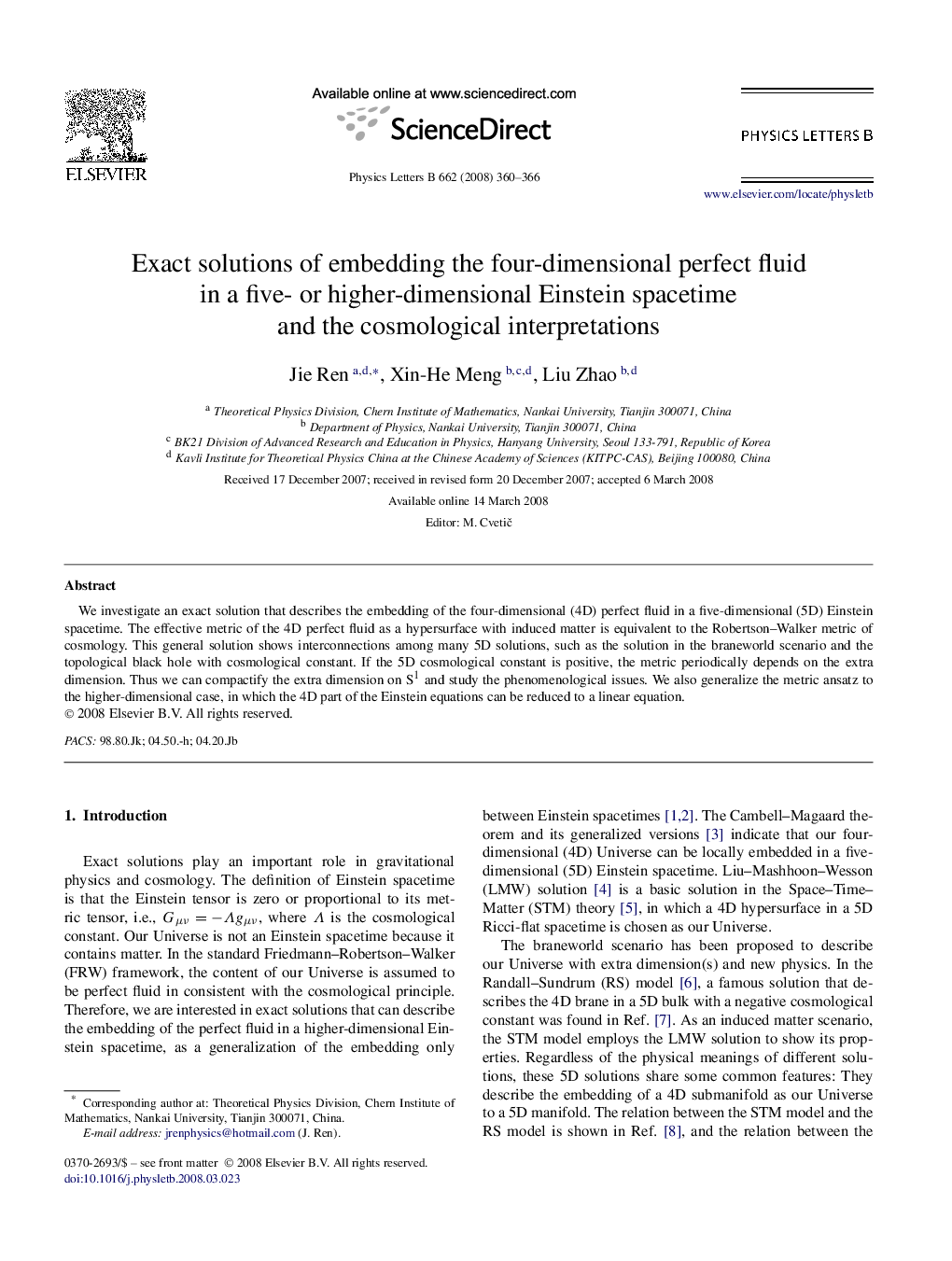 Exact solutions of embedding the four-dimensional perfect fluid in a five- or higher-dimensional Einstein spacetime and the cosmological interpretations