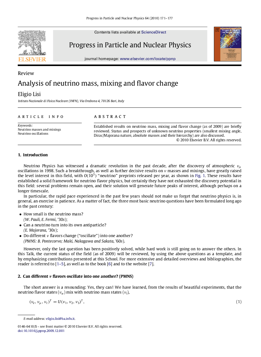 Analysis of neutrino mass, mixing and flavor change