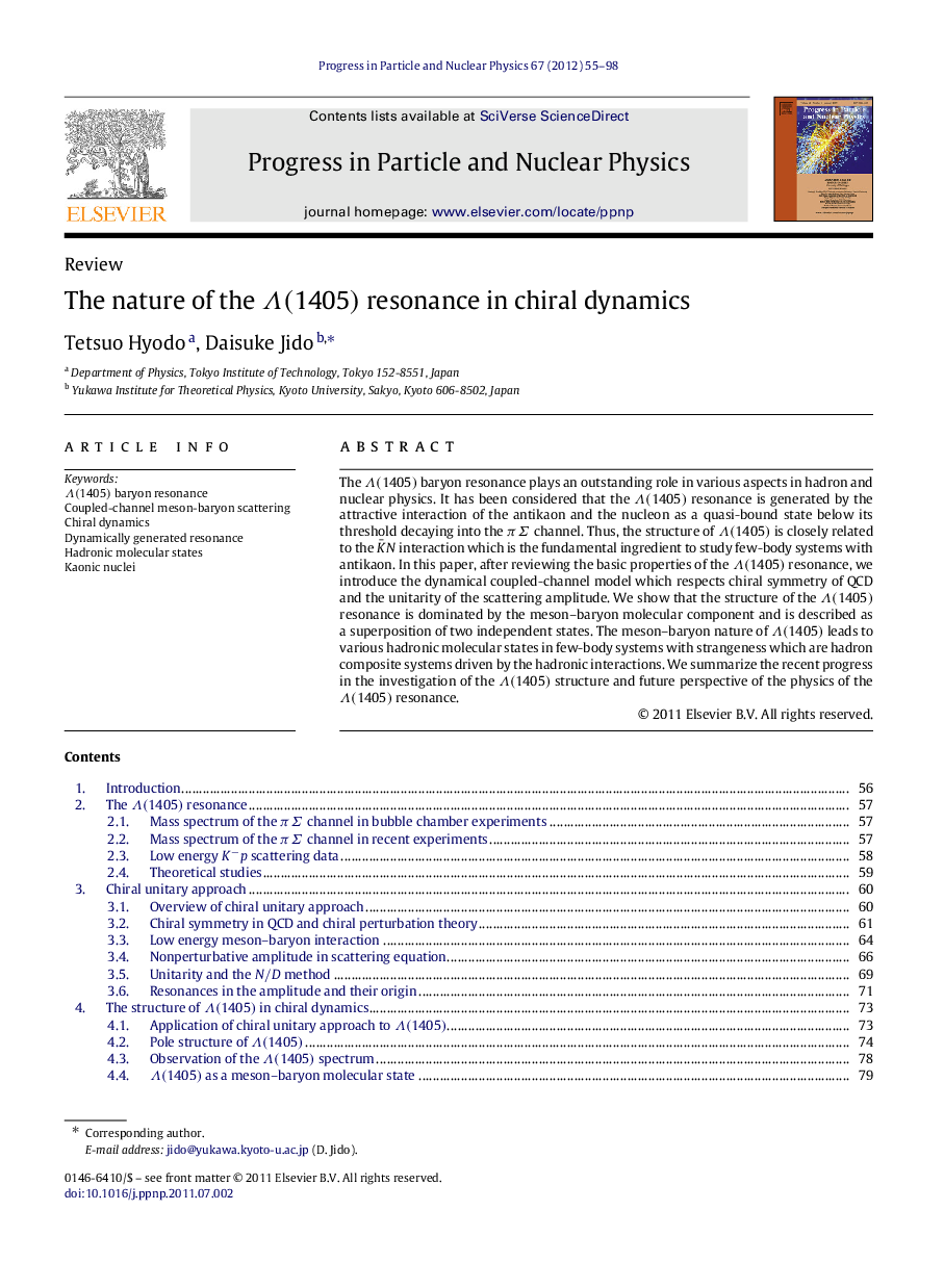 The nature of the Λ(1405)Λ(1405) resonance in chiral dynamics