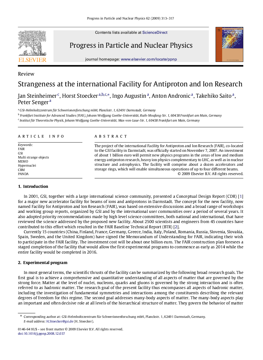 عکس صفحه اول مقاله: Strangeness at the international Facility for Antiproton and Ion Research Strangeness at the international Facility for Antiproton and Ion Research