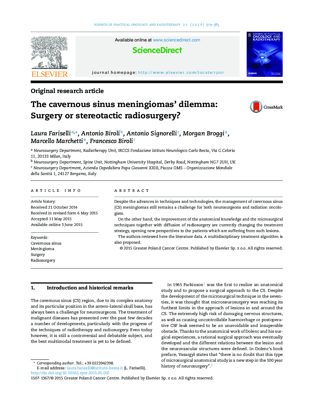 The cavernous sinus meningiomas’ dilemma: Surgery or stereotactic radiosurgery?