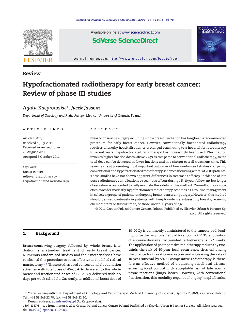 Hypofractionated radiotherapy for early breast cancer: Review of phase III studies