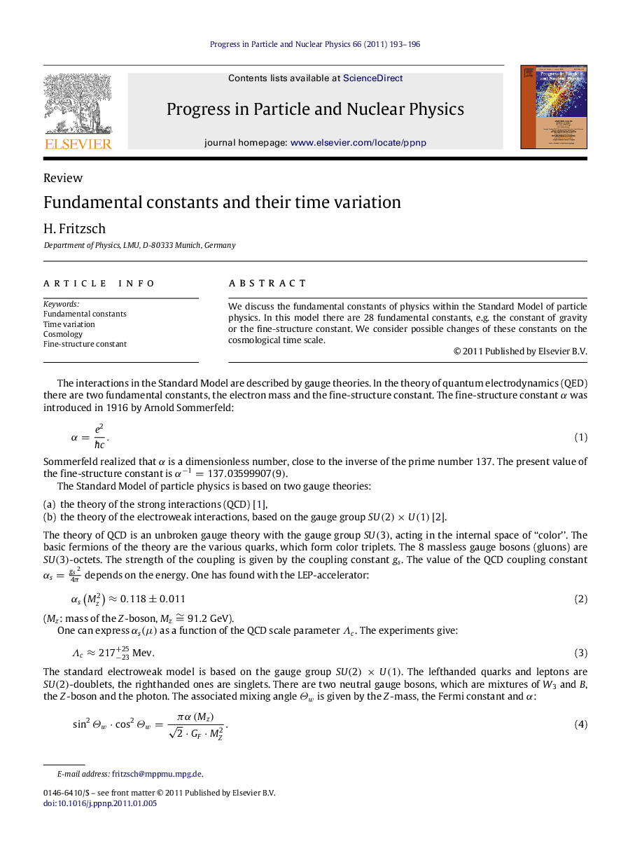 Fundamental constants and their time variation