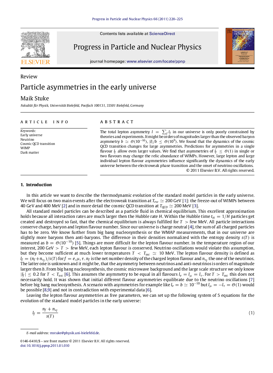 Particle asymmetries in the early universe