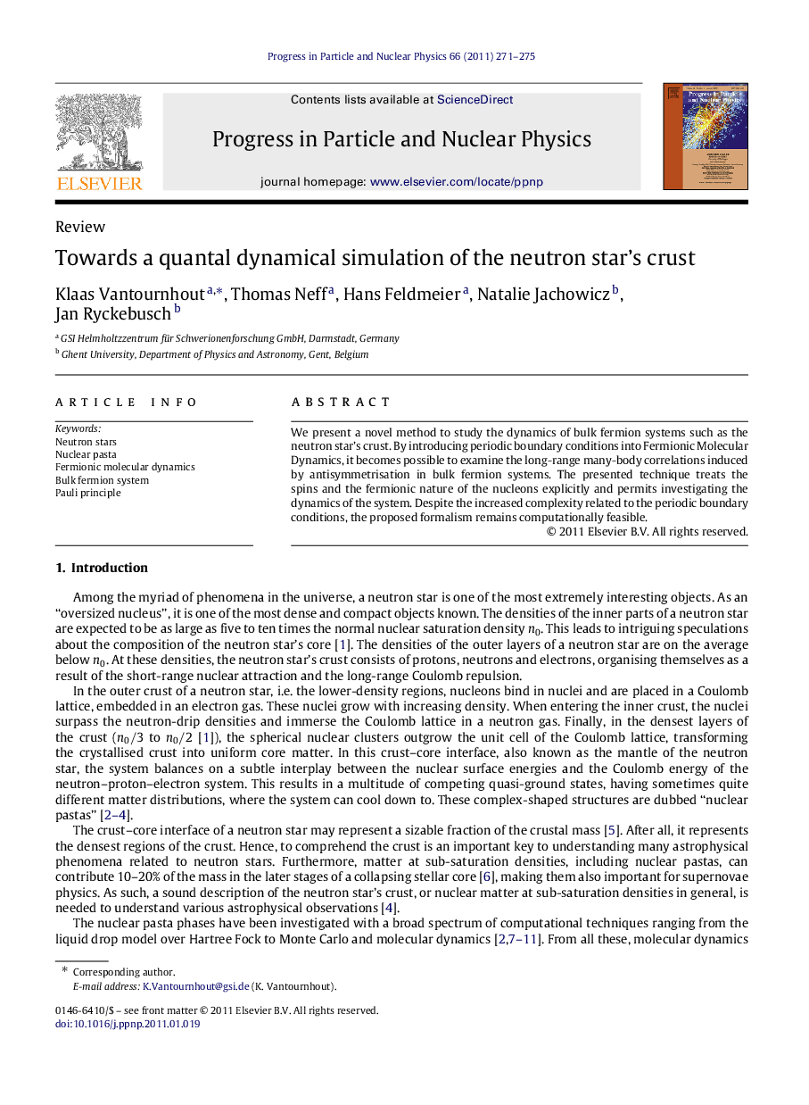 Towards a quantal dynamical simulation of the neutron star's crust