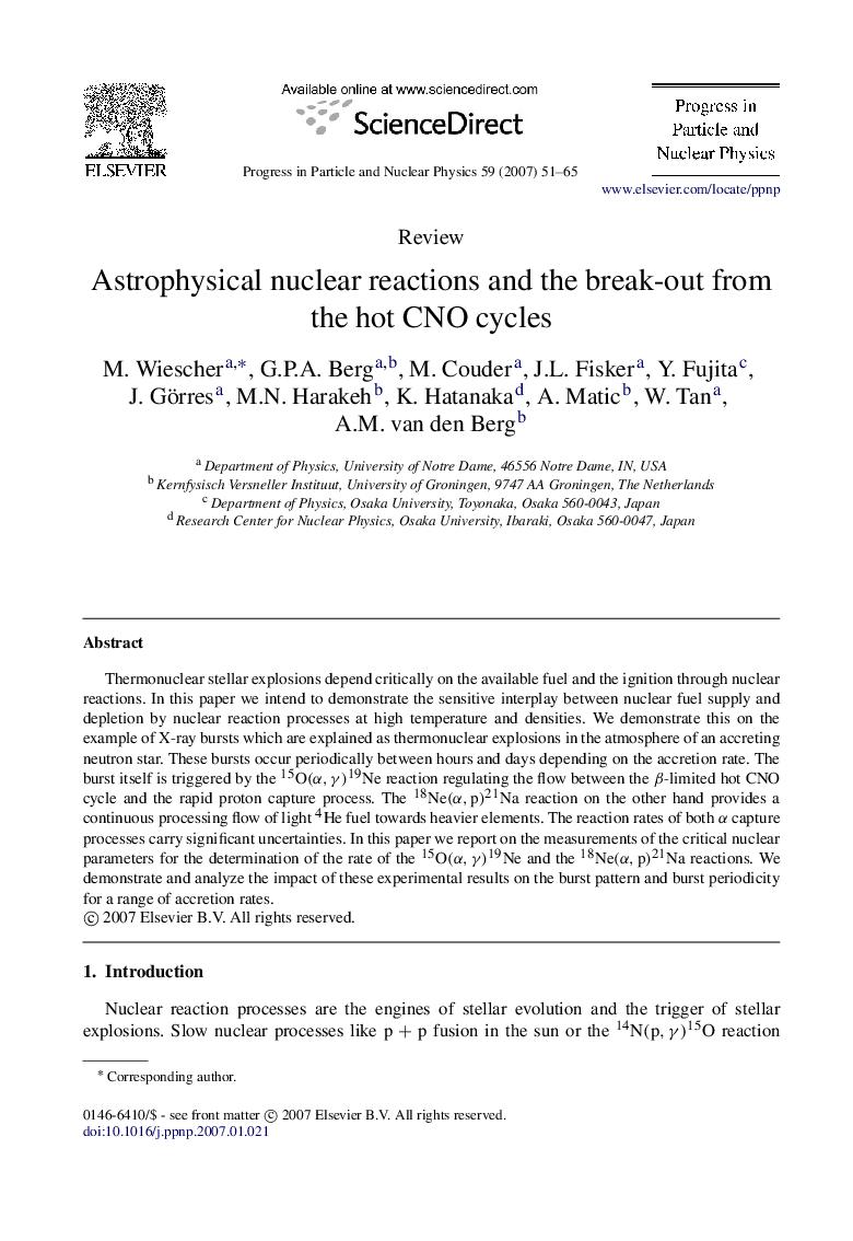 Astrophysical nuclear reactions and the break-out from the hot CNO cycles