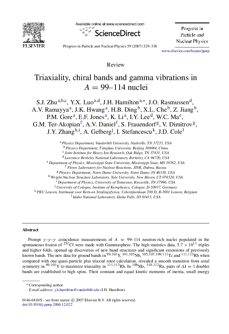 Triaxiality, chiral bands and gamma vibrations in A=99–114A=99–114 nuclei