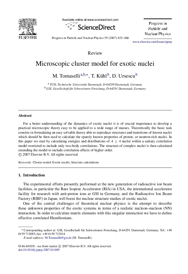 Microscopic cluster model for exotic nuclei