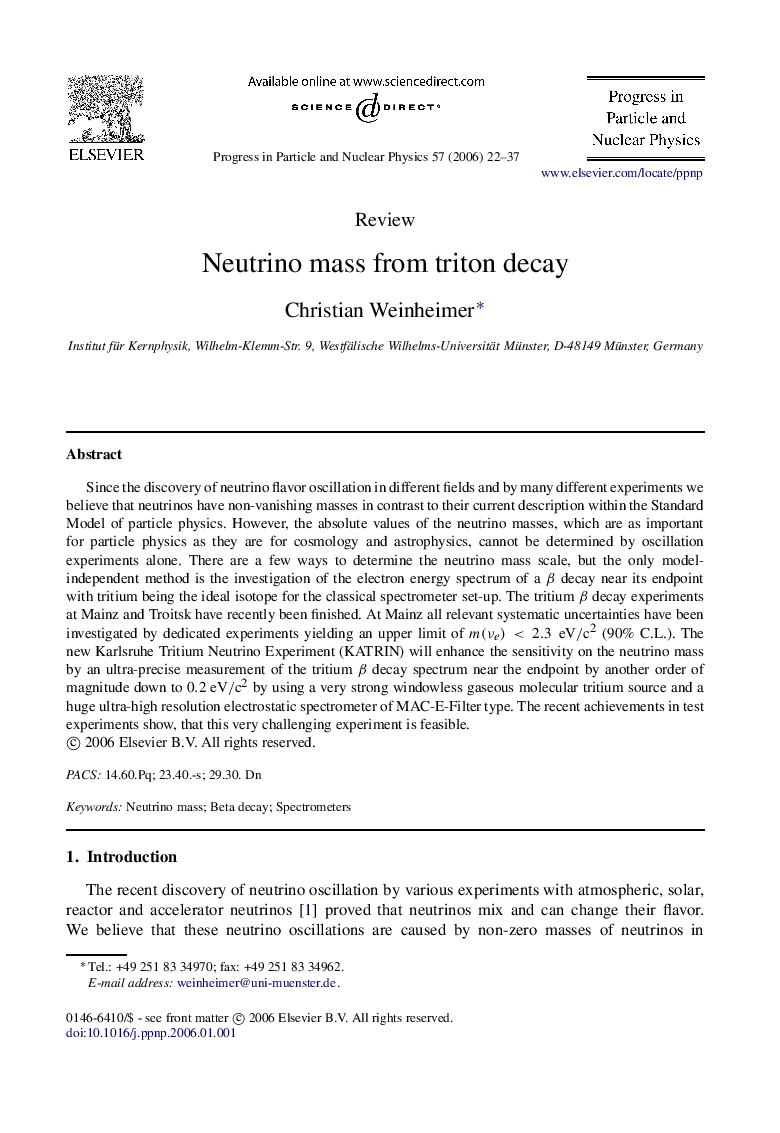 Neutrino mass from triton decay