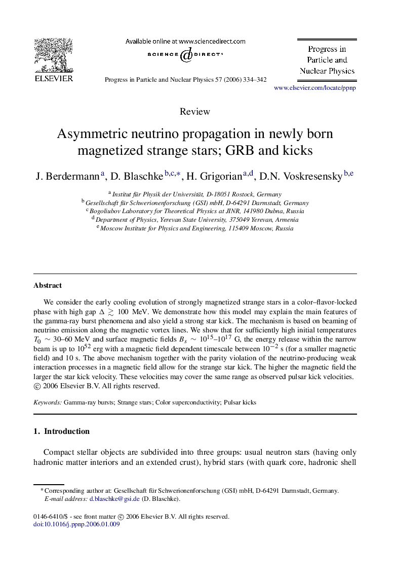 Asymmetric neutrino propagation in newly born magnetized strange stars; GRB and kicks