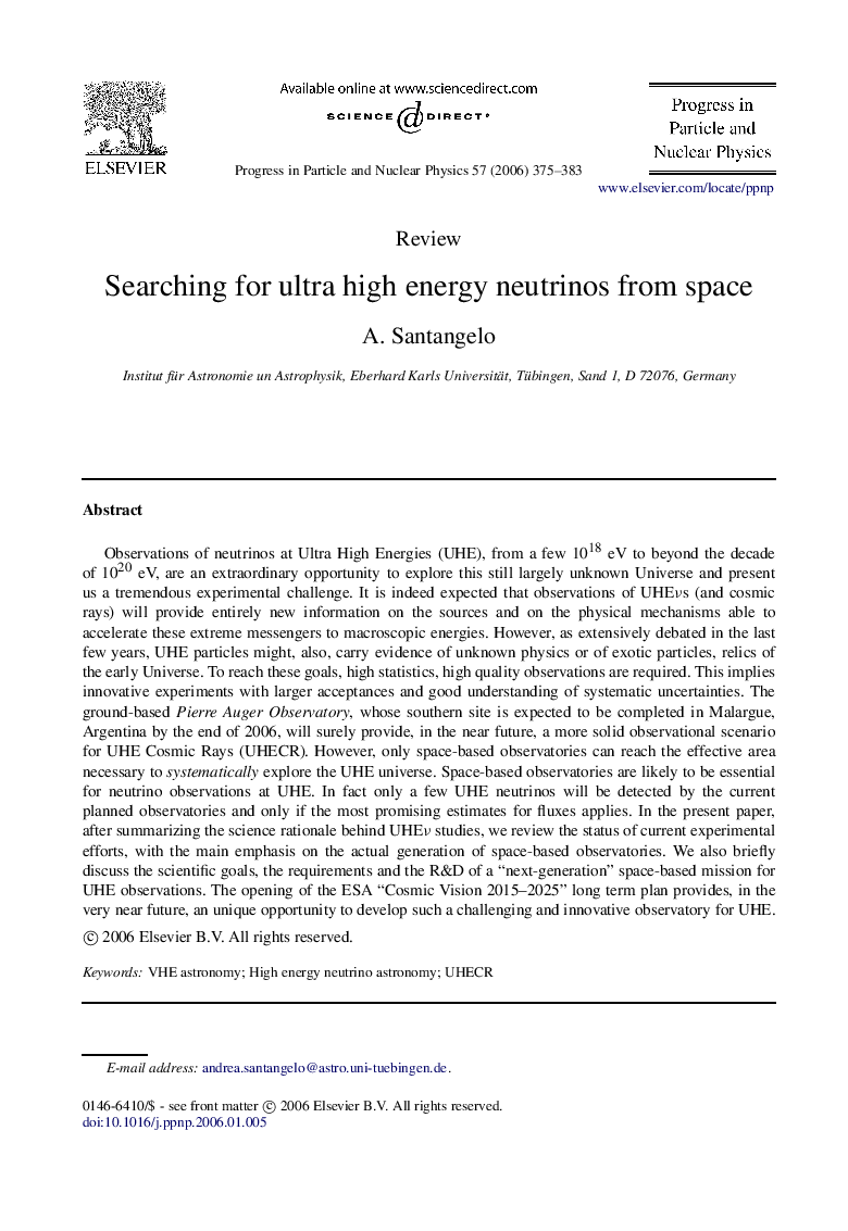 Searching for ultra high energy neutrinos from space