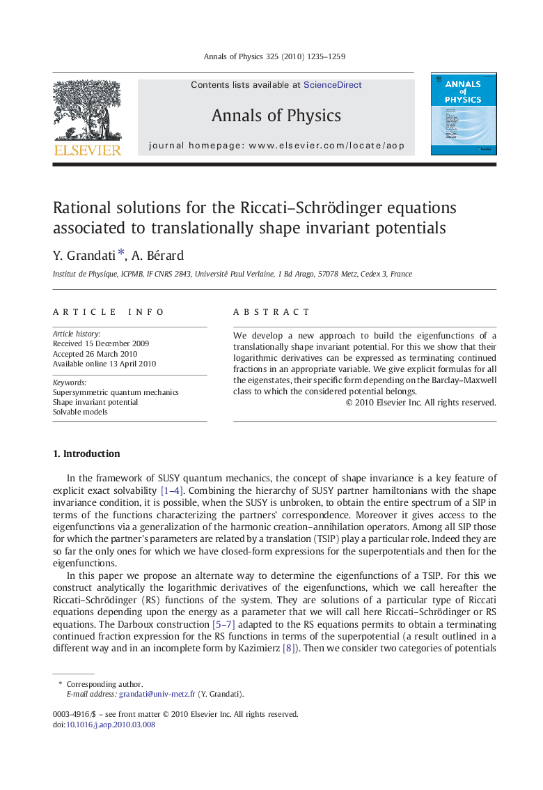 Rational solutions for the Riccati–Schrödinger equations associated to translationally shape invariant potentials