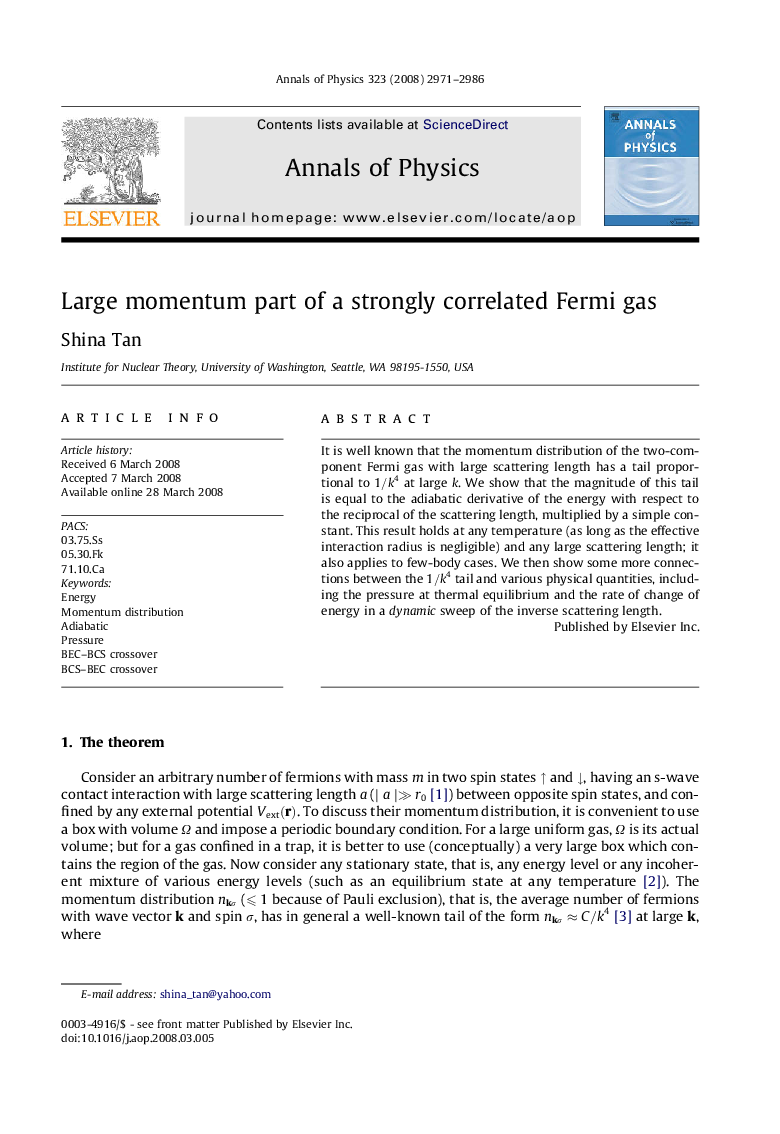 Large momentum part of a strongly correlated Fermi gas