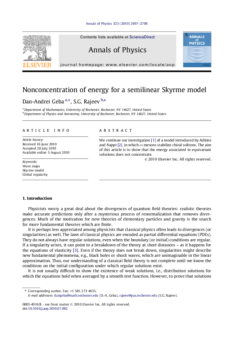 Nonconcentration of energy for a semilinear Skyrme model