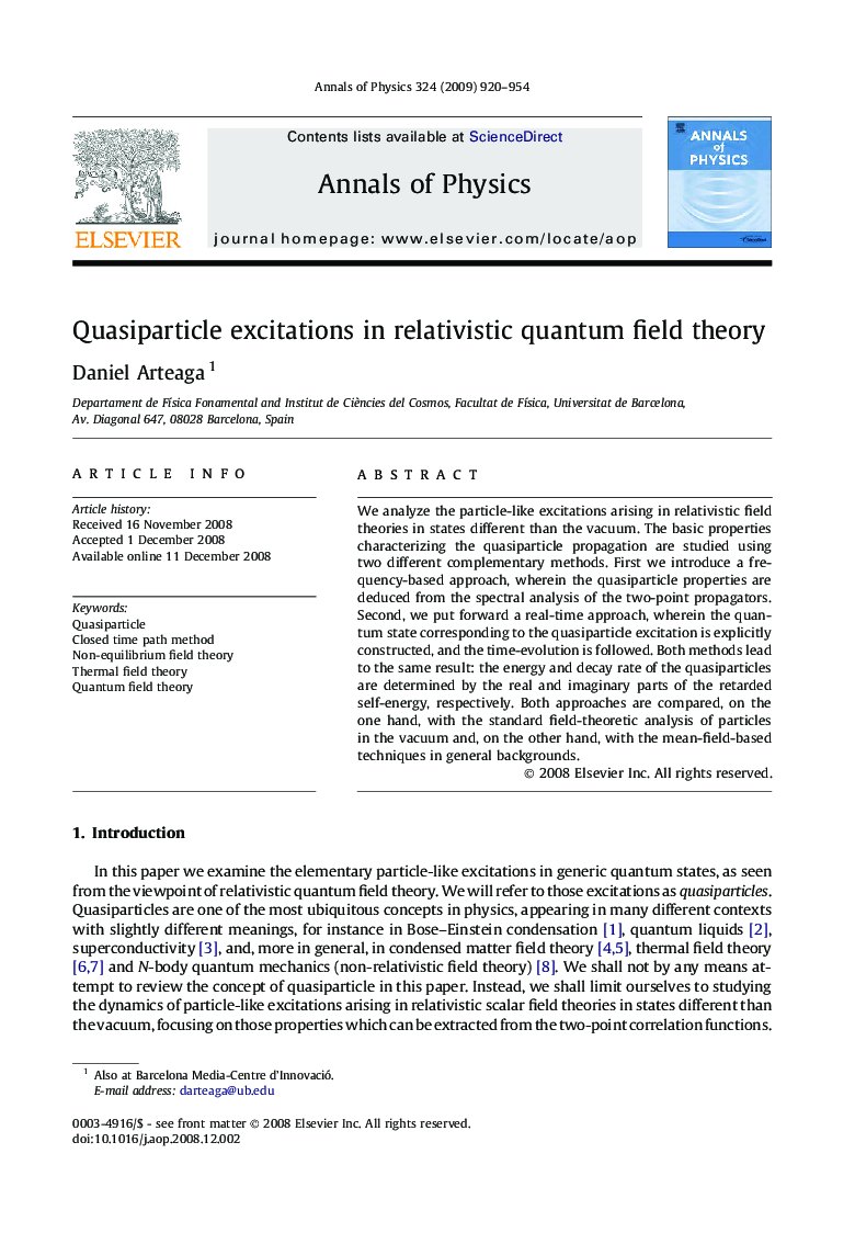 Quasiparticle excitations in relativistic quantum field theory