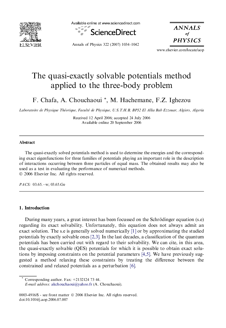 The quasi-exactly solvable potentials method applied to the three-body problem