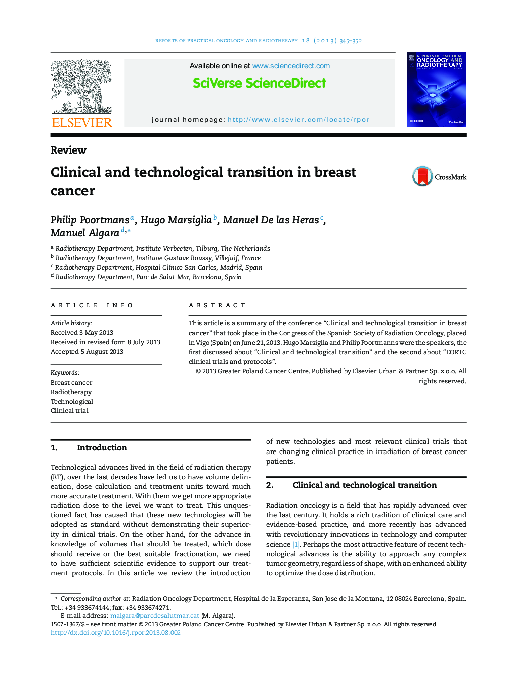 Clinical and technological transition in breast cancer