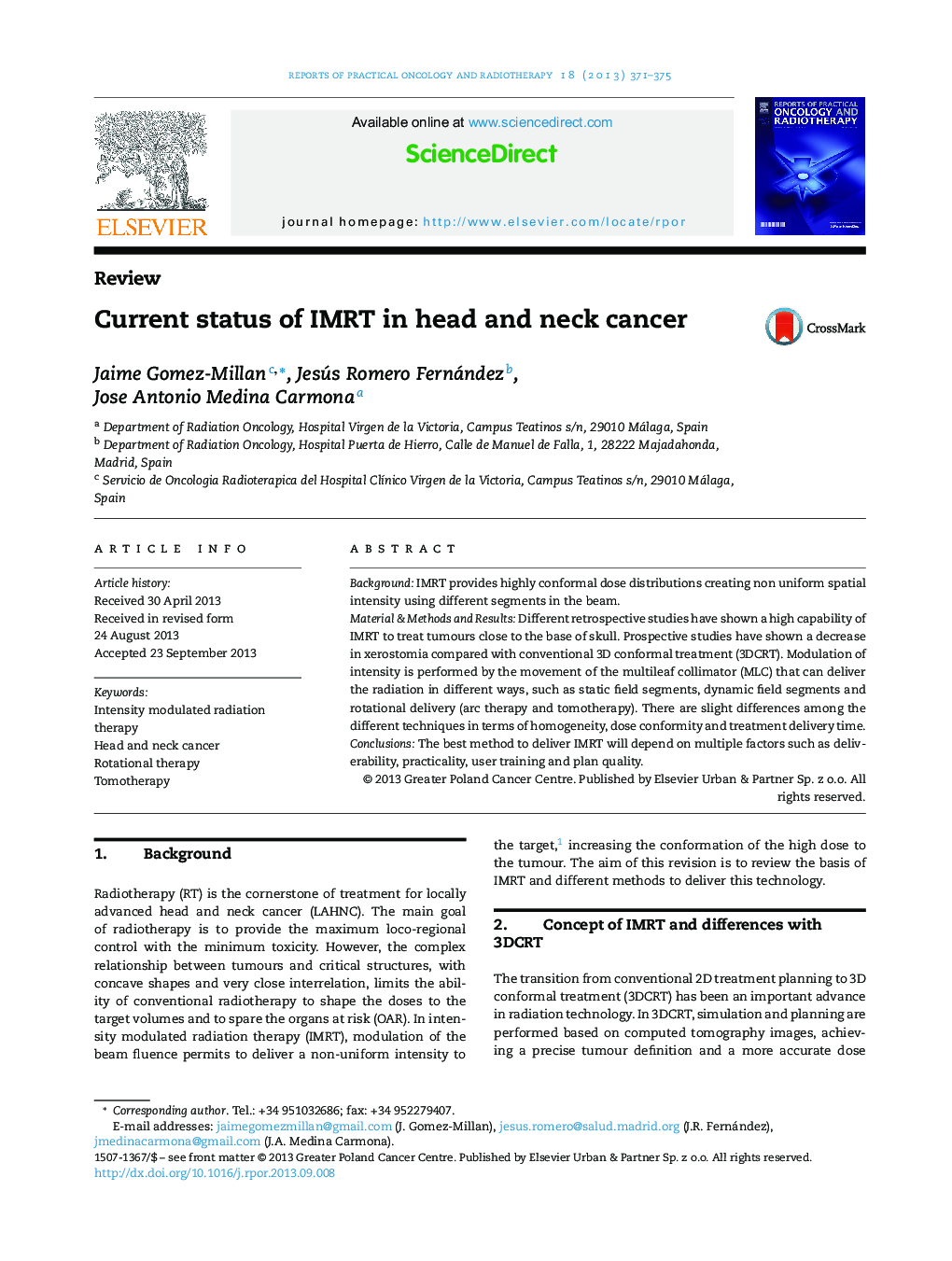 Current status of IMRT in head and neck cancer