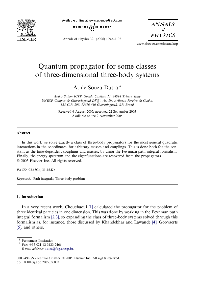 Quantum propagator for some classes of three-dimensional three-body systems