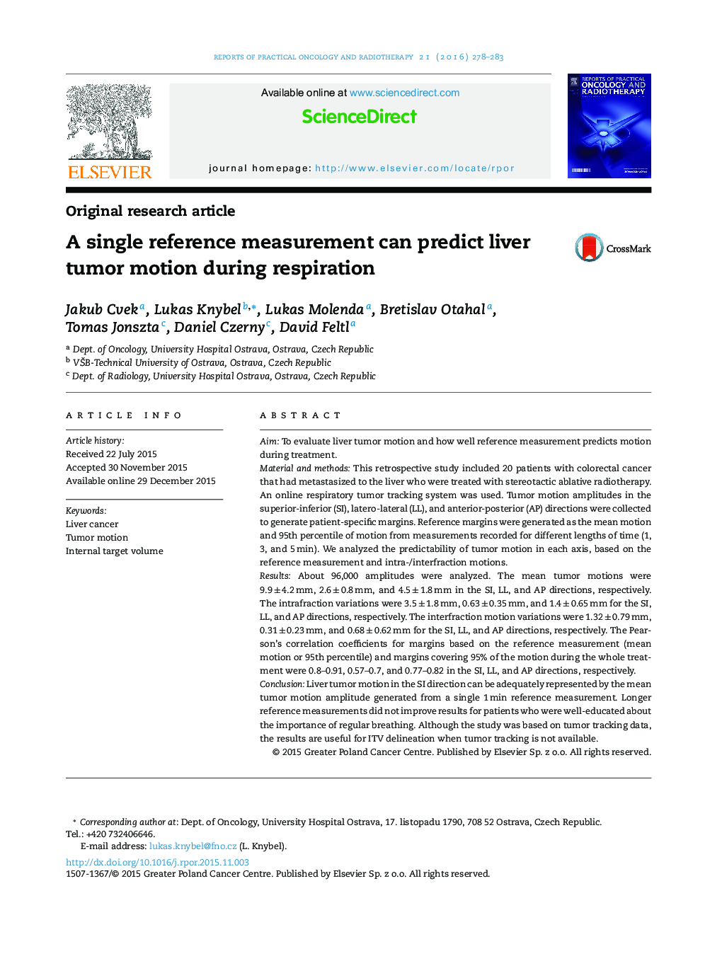 A single reference measurement can predict liver tumor motion during respiration